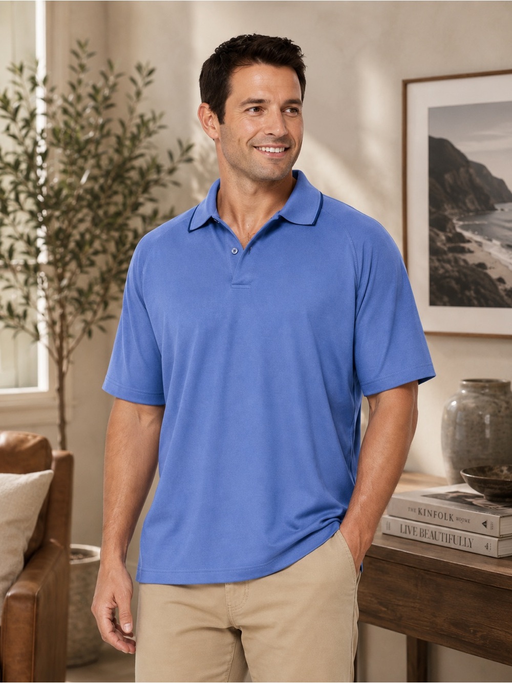 IZOD Golf Blue Pima Cotton Polo Shirt UPF 15 Short Sleeve Size Large